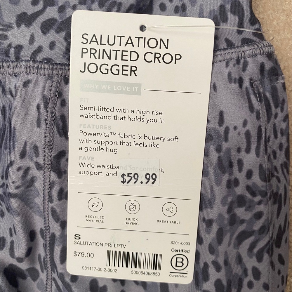 Athleta Salutation Printed Crop Jogger Women's S Tempest Violet High Rise - Picture 3 of 4